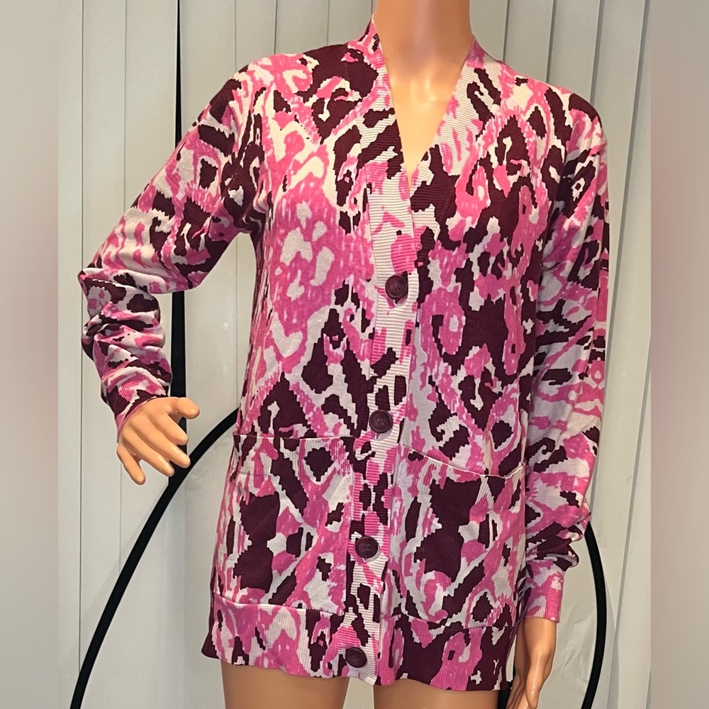 Kathy Ireland Pink and Purple Patterned Cardigan